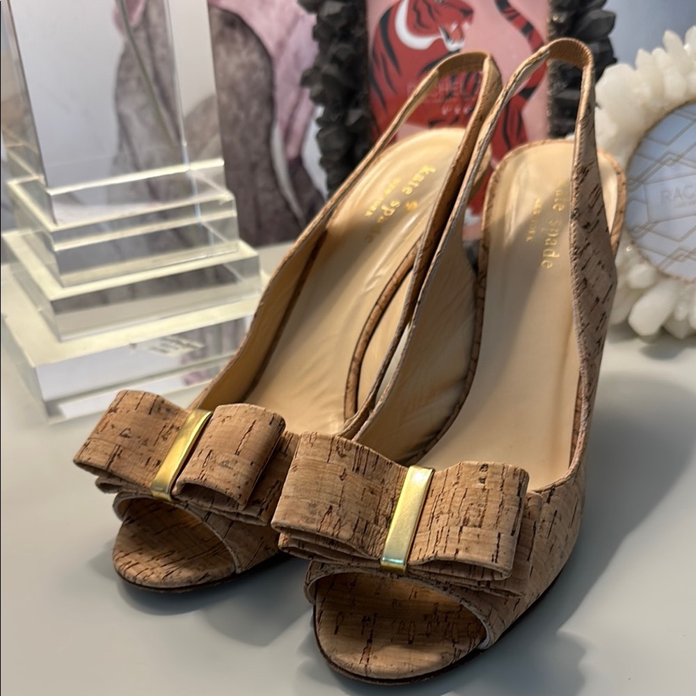 Kate Spade Heeled Cork Sandals with Bow Detail